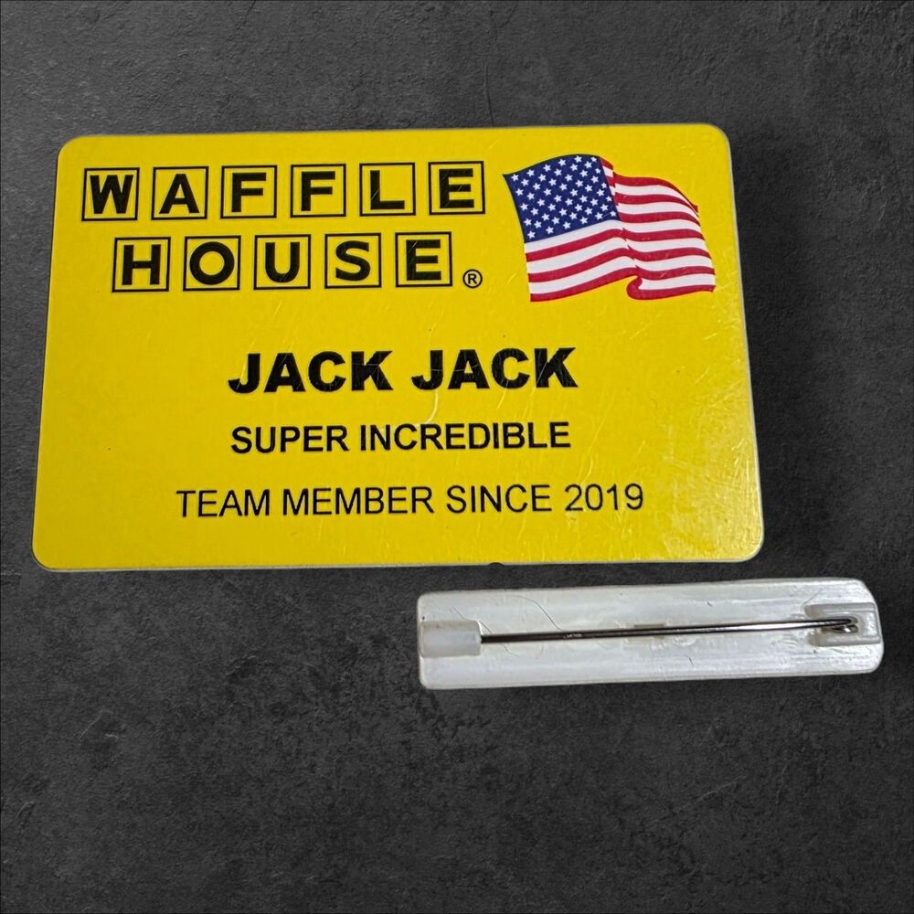 Waffle House Name Tag JACK JACK Incredibles Yellow Logo Employee Badge Uniform